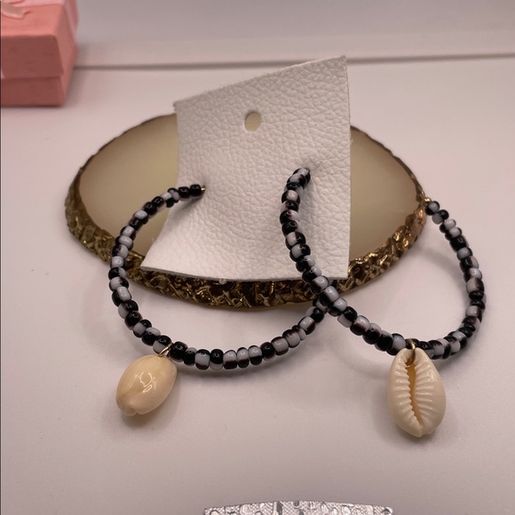 Free People Black And White Beaded Hoops - Picture 3 of 8